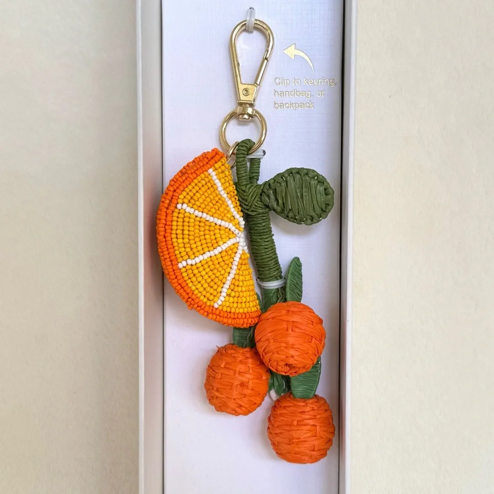 Haute Hippie Raffia & Beaded Orange Fruit Bag Charm
